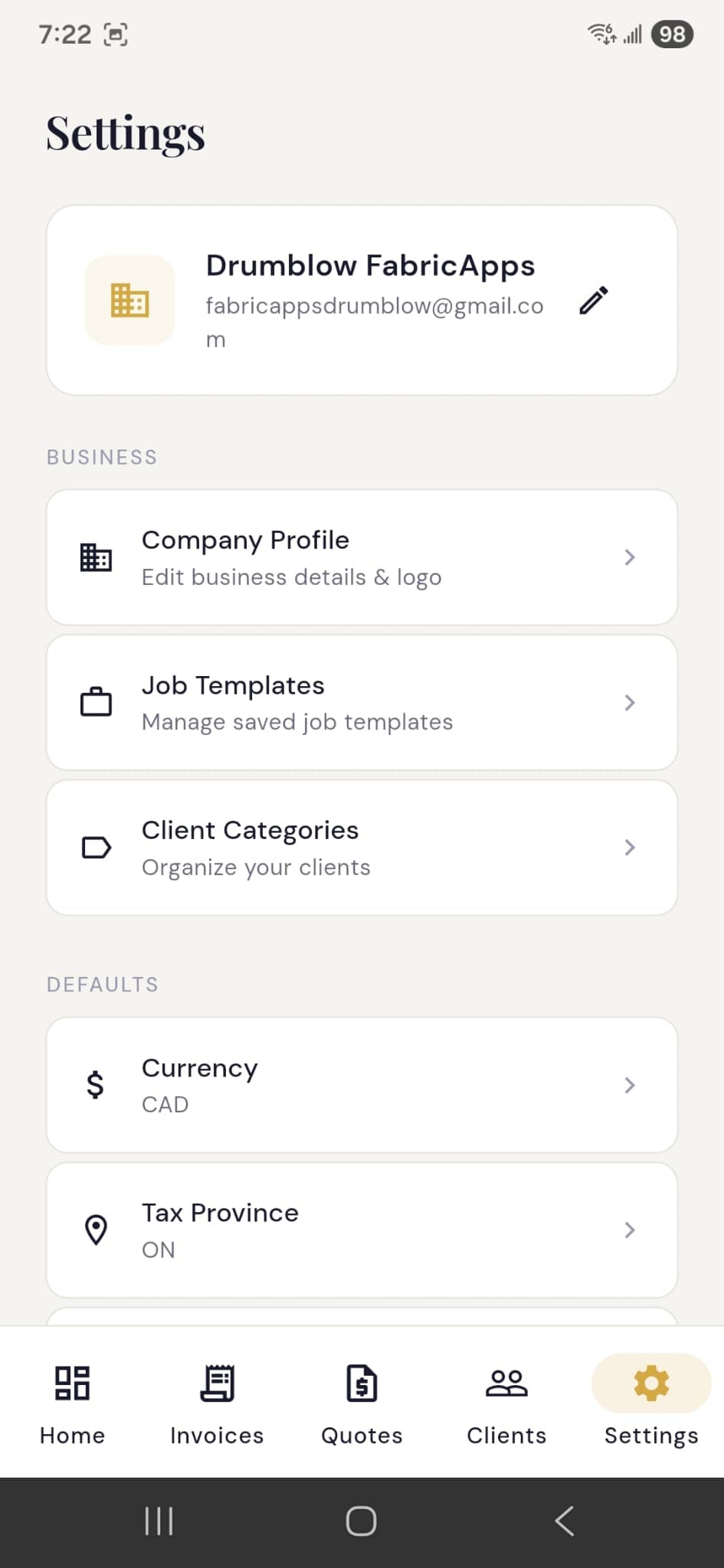 Mobile settings